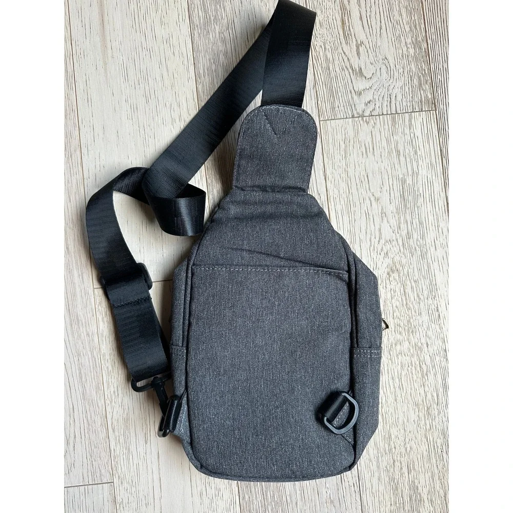Grey Canvas Sling Bag Crossbody Backpack Shoulder Travel Chest Pack Mountain